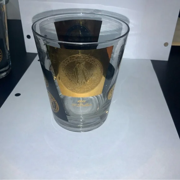 MCM Libby Black/Gold Coin Barware Whiskey Glasses (8) - Picture 4 of 7